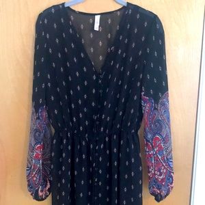 Xhilerations Sheer Black Dress w/accented Sleeves